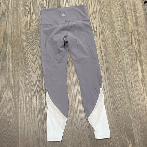 Athleta Salutation Leggings Mesh Colorblock High Rise Yoga Tights Gray White XS - Picture 7 of 8